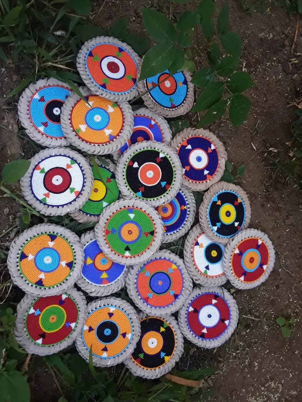 Beaded leather coasters (1 piece)