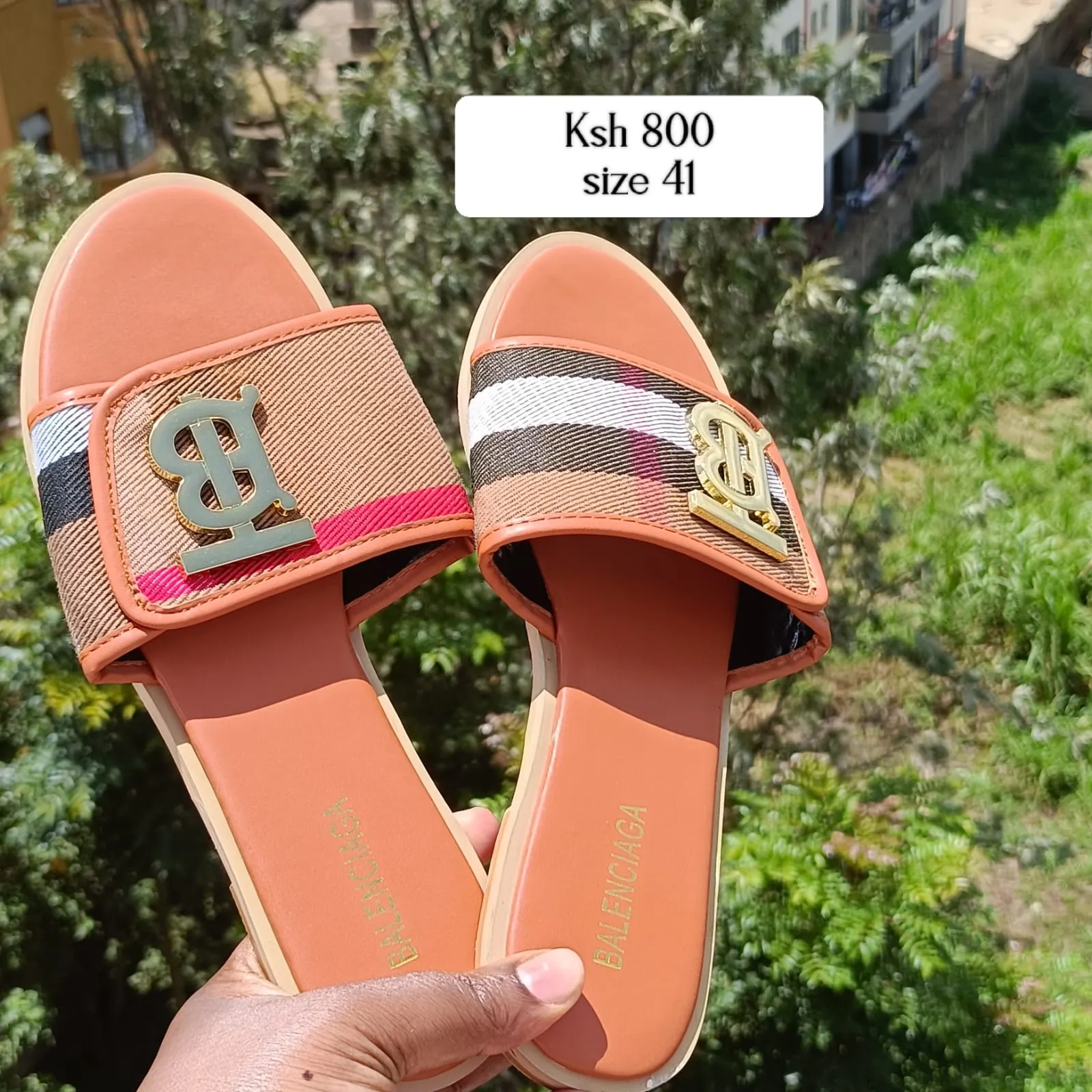 Pink strap with green/black Slides