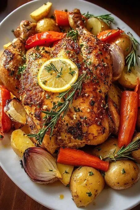 Chicken ujamaa ( whole chicken braised with potatoes and spinach )