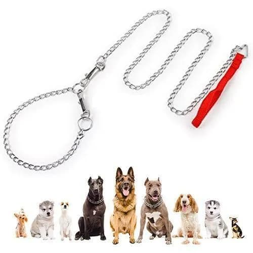 Dog Steel Chain Leash With Collar Nylon Handle - Basic Training Leash Heavy Duty Metal Chain Leads
