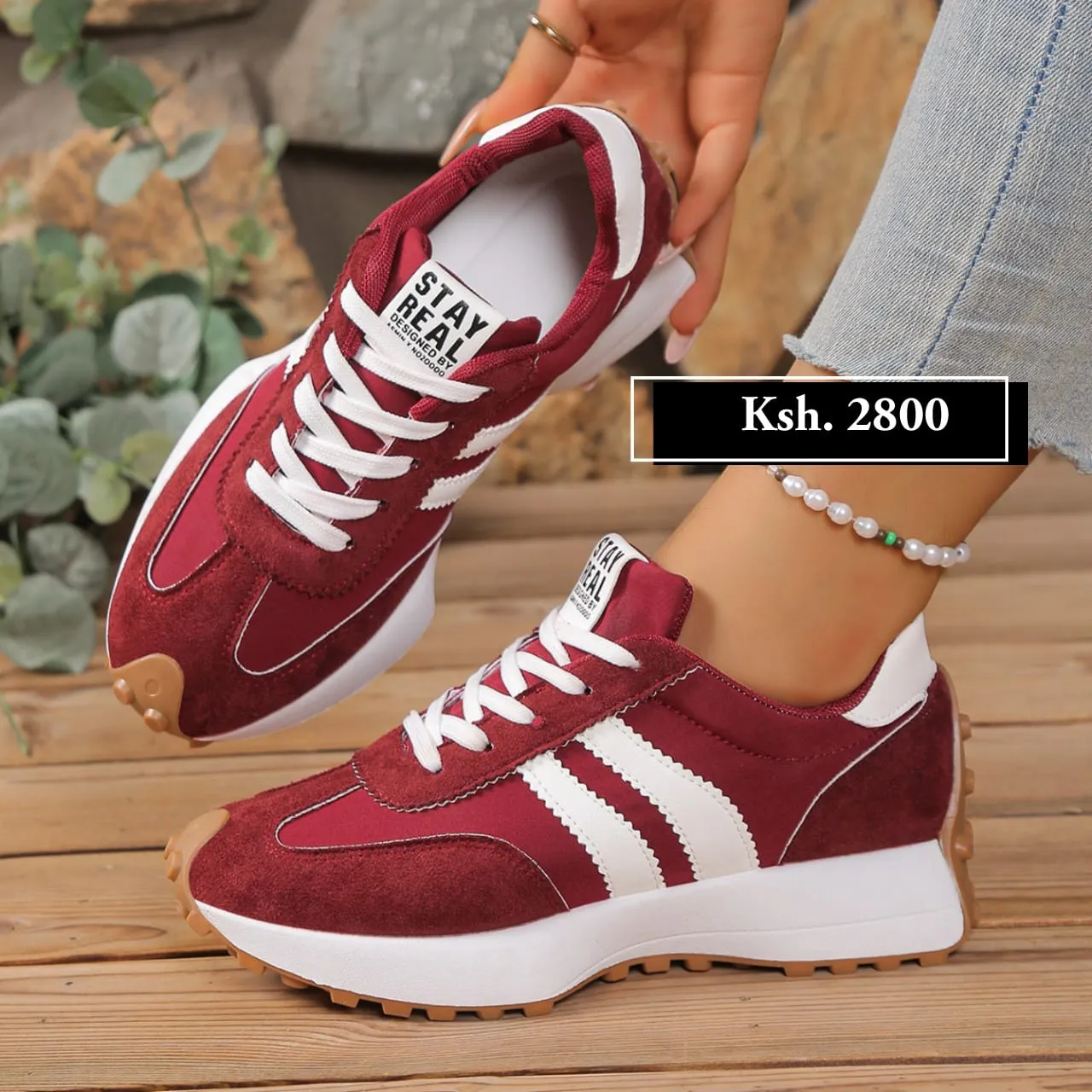 Stay Real Retro Sneakers - Maroon/White