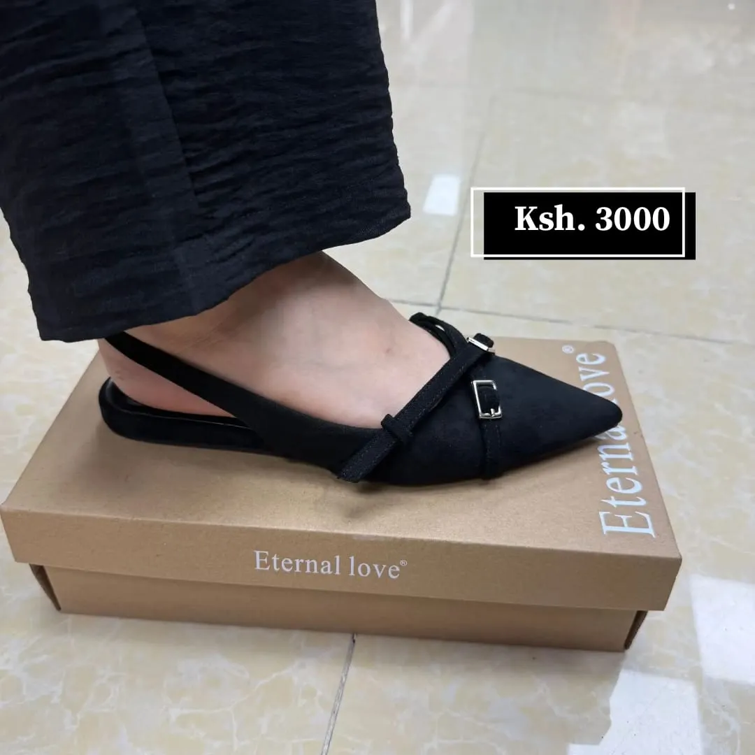 Simple Black Slingback Pointed Flats