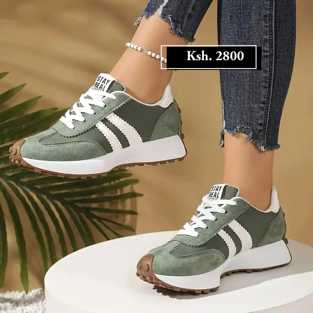 Stay Real Retro Sneakers - Sage Green