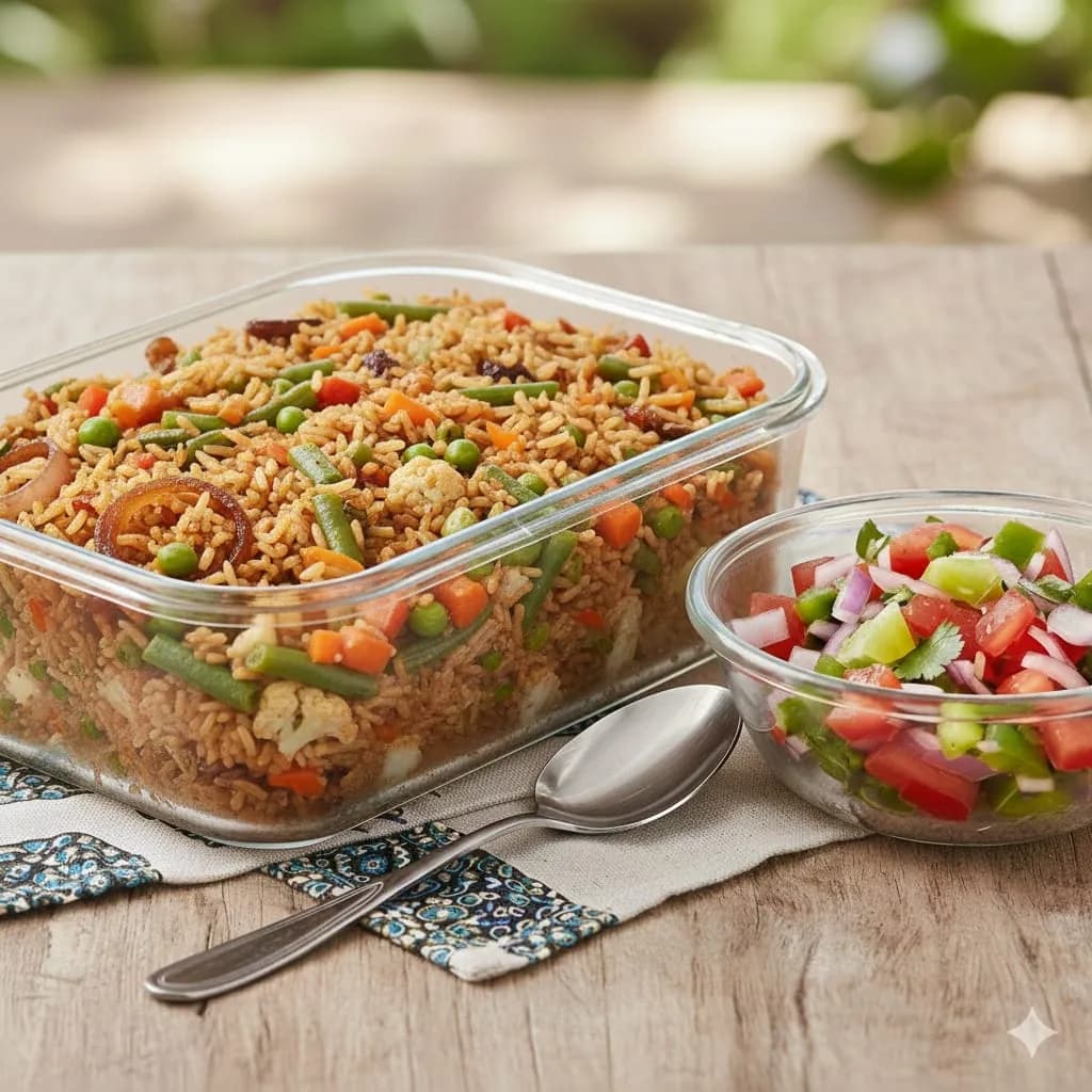 Mixed Veggies Pilau (potato, carrots, cabbage, peas if available, french beans if available)