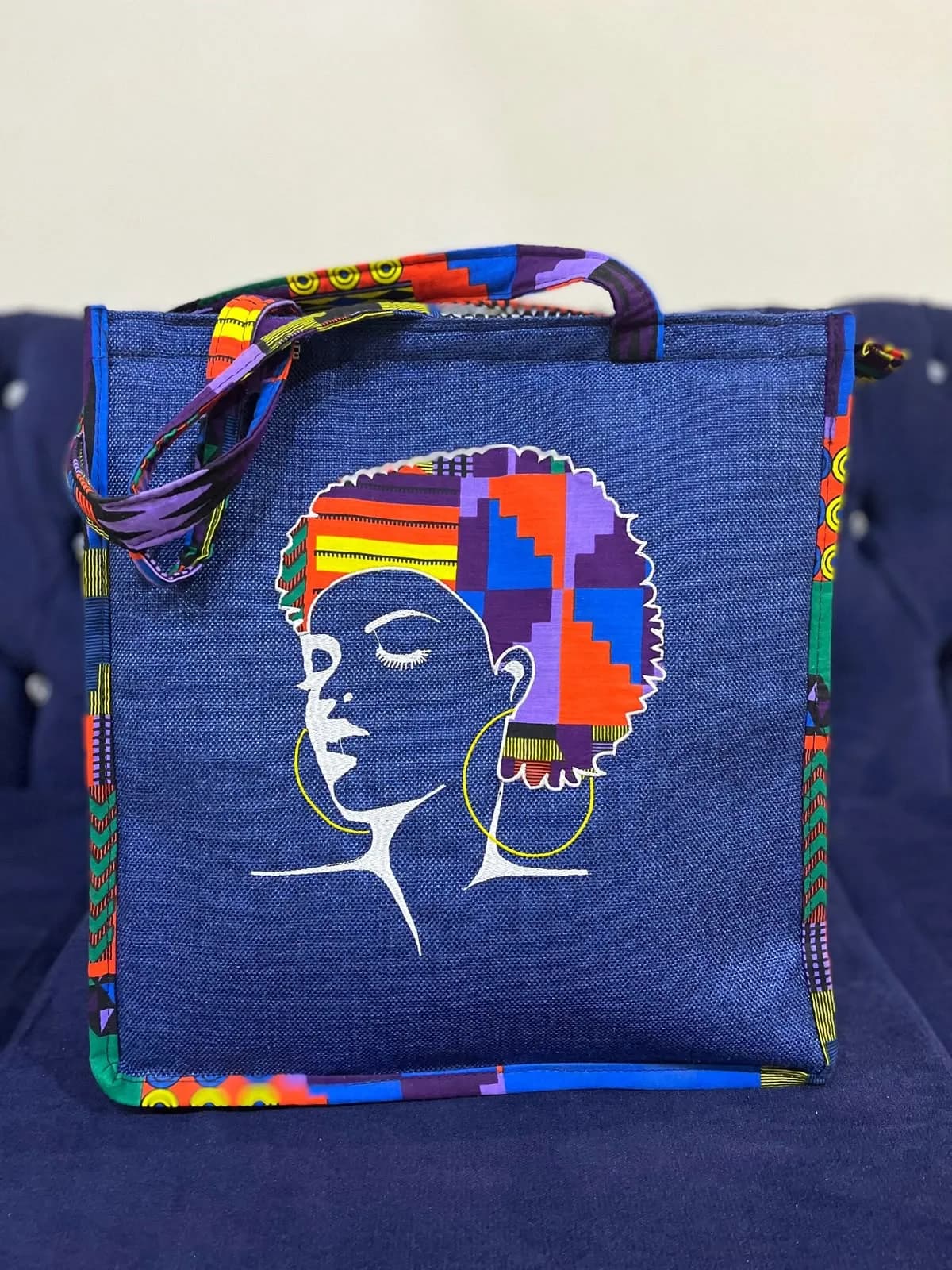 African Ankara Jute Bag