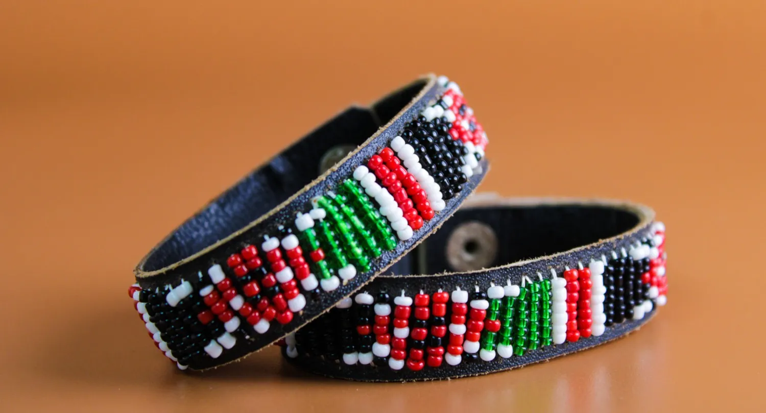 Kenyan Flag Bracelet with Leather Lining