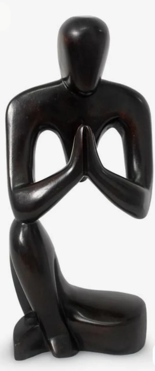 Meditating Abstract Figure Sculpture – Black Stone Finish