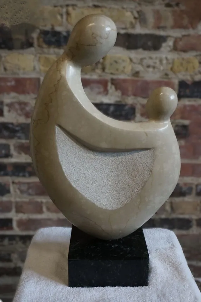 Mother & Child Sculpture – Natural Coloured Stone