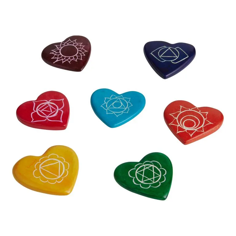 Handcrafted Soapstone Chakra Hearts – Assorted Colours