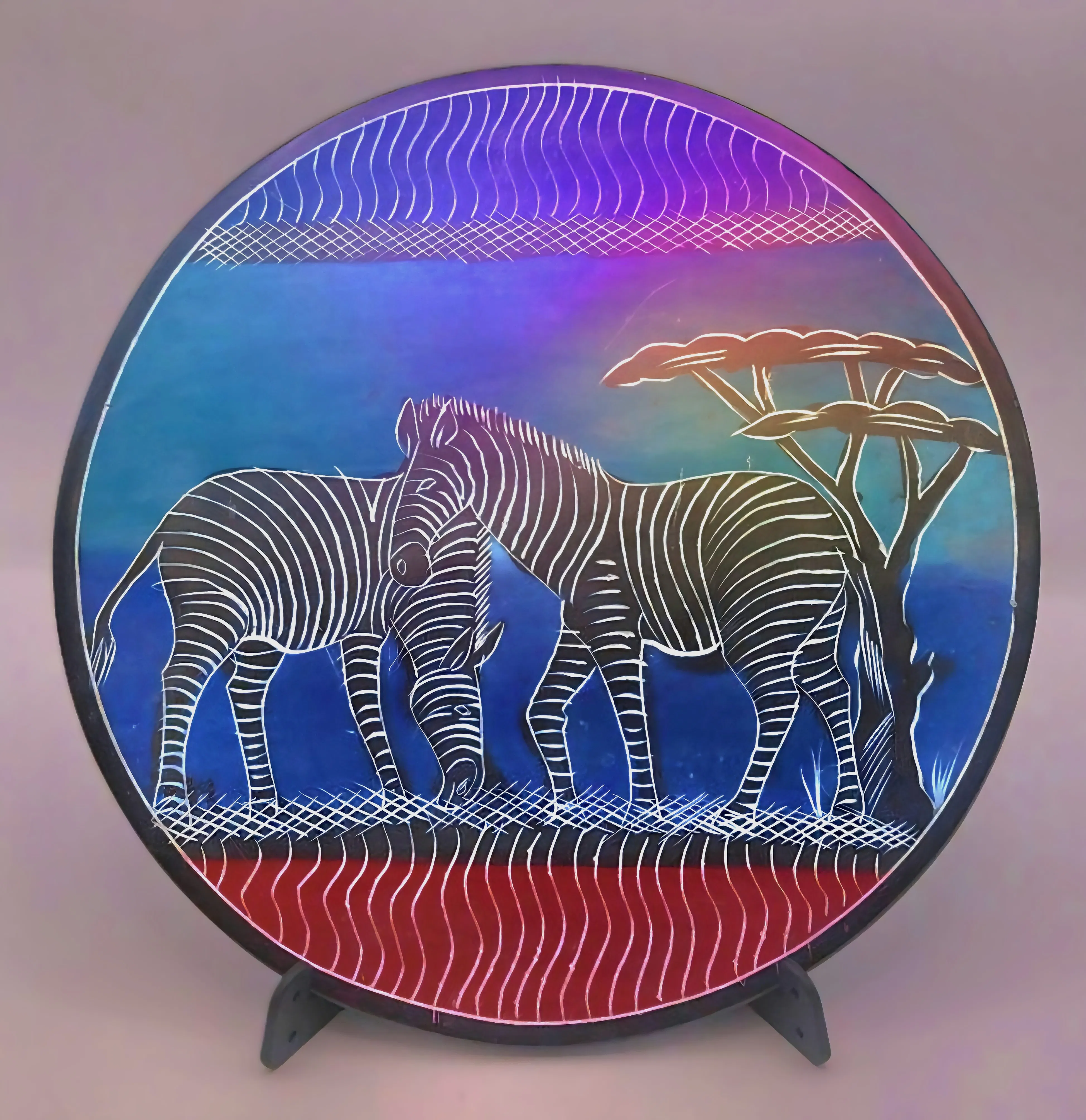 Hand-Painted Soapstone Plate – African Zebras