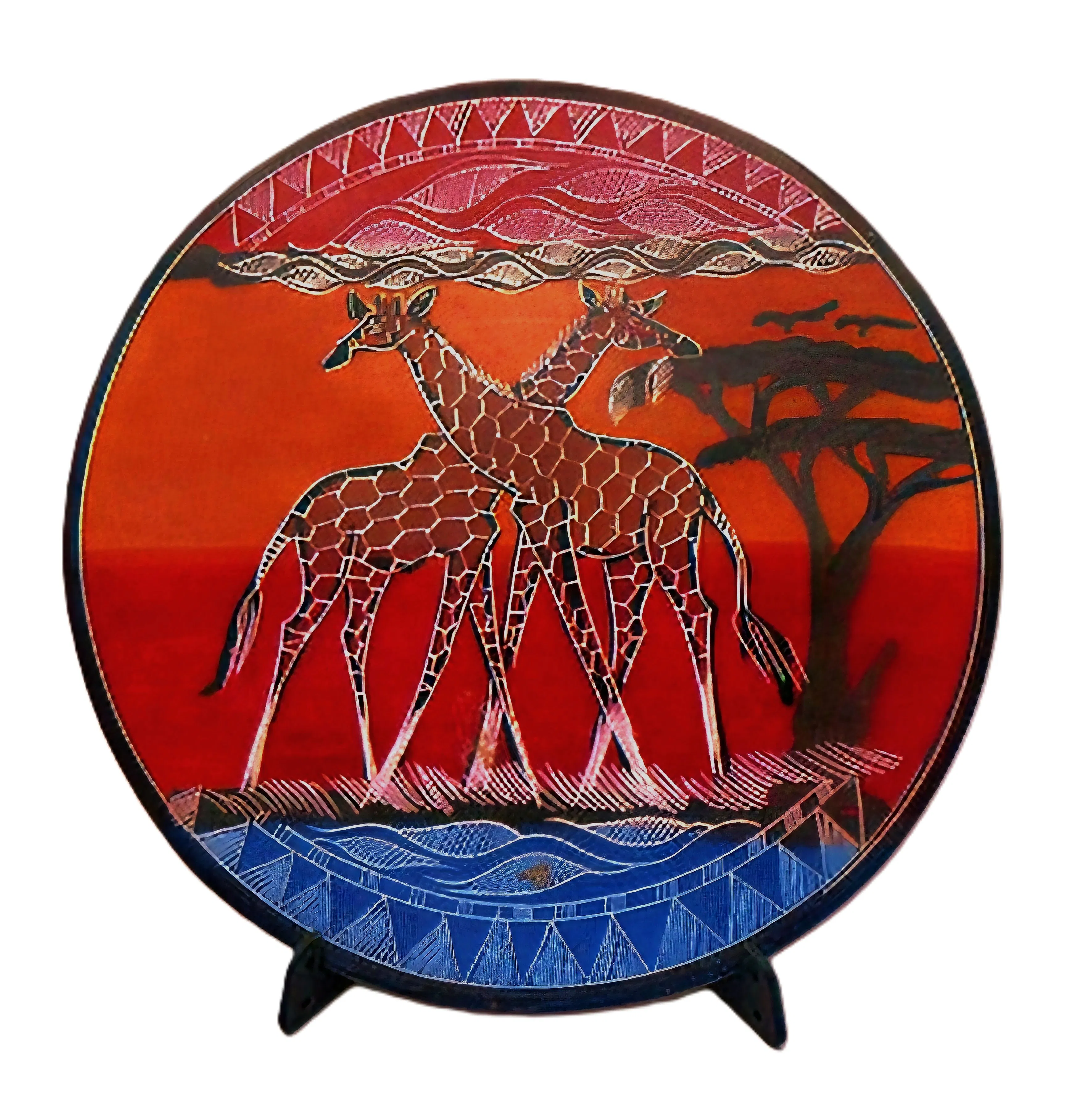 Hand-Painted Soapstone Wall Plate – African Giraffe Couple
