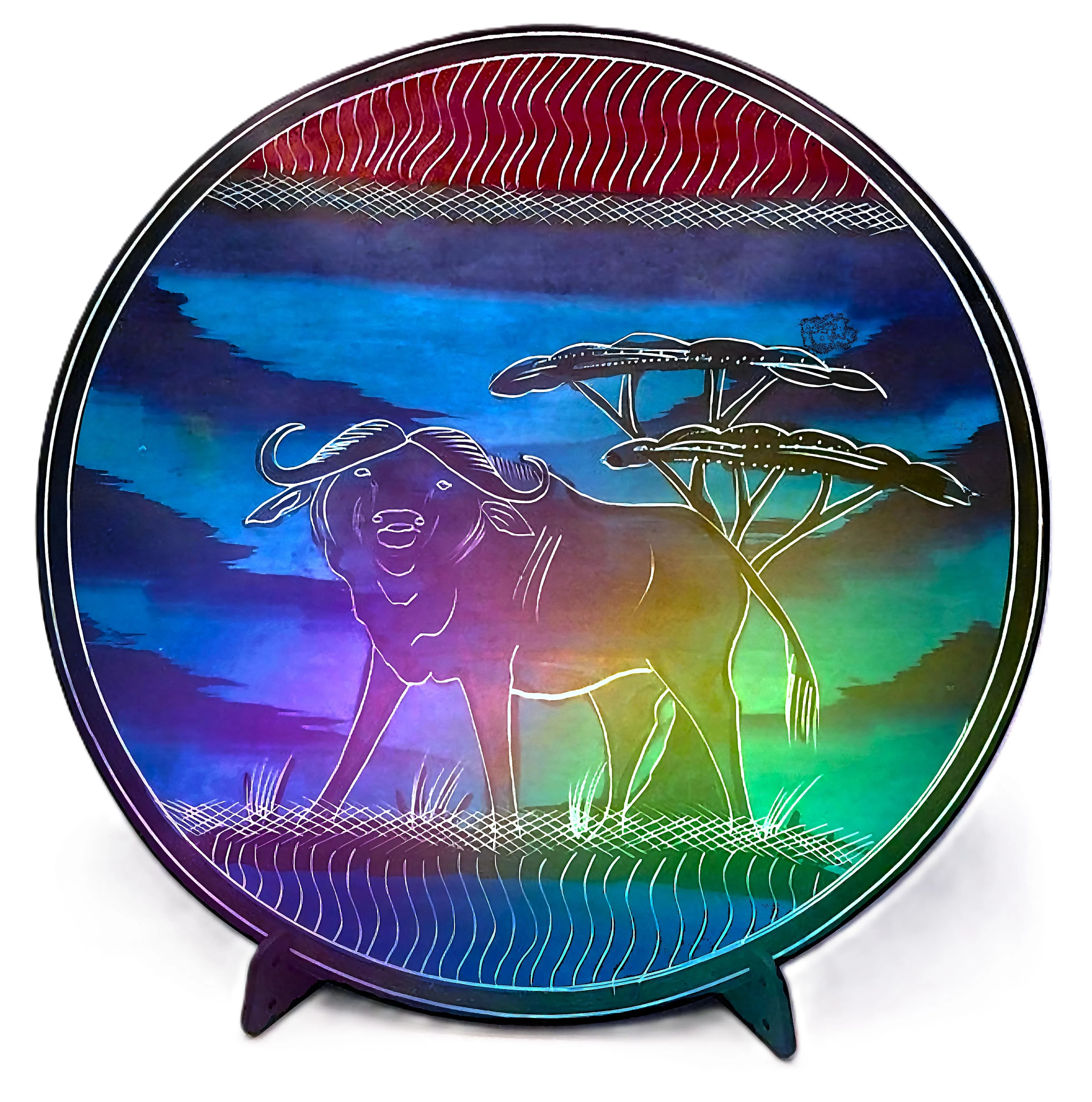 Hand-Painted Soapstone Wall Plate – African Buffalo