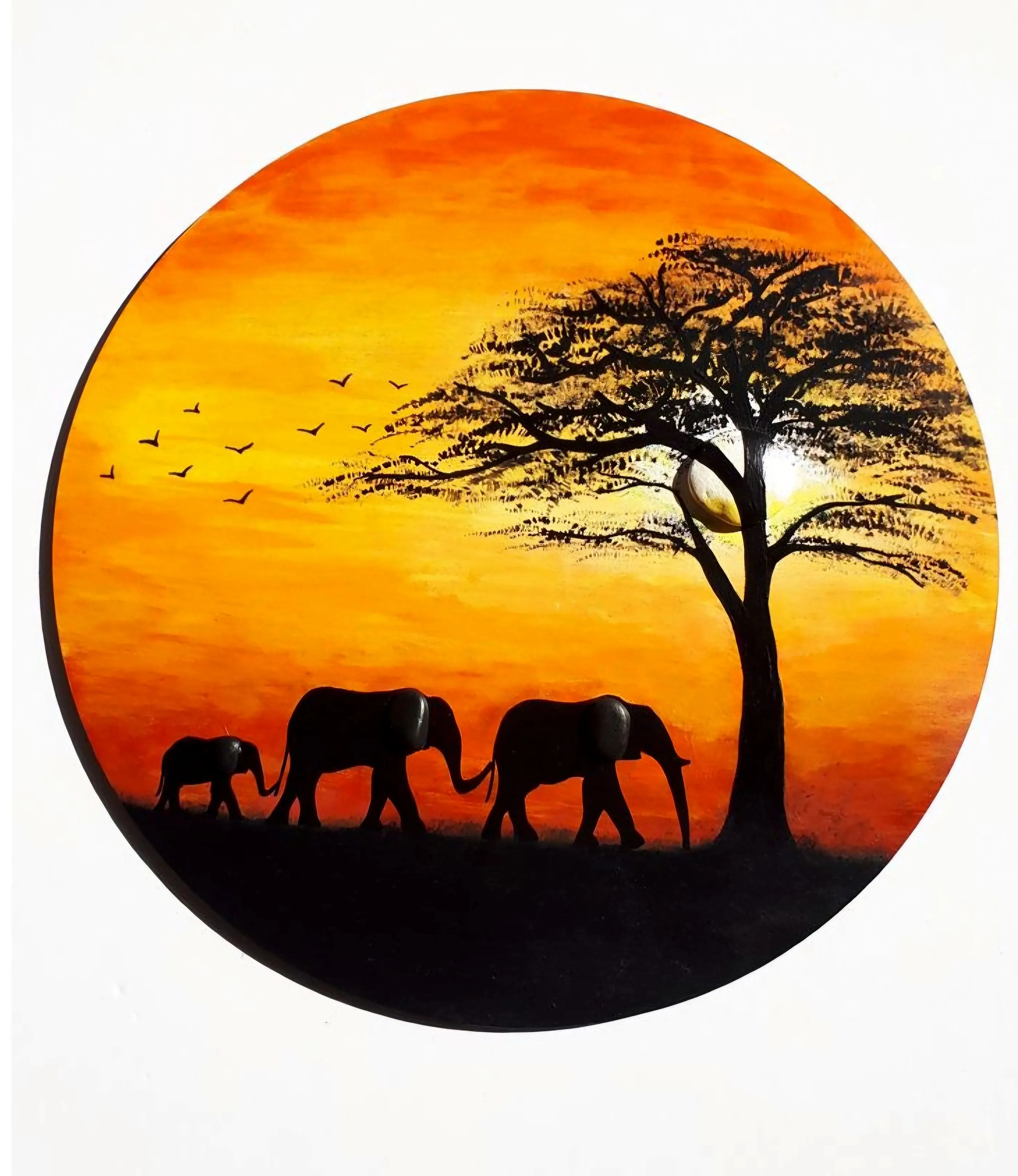 Hand-Painted Soapstone Wall Plate – African Elephant Family
