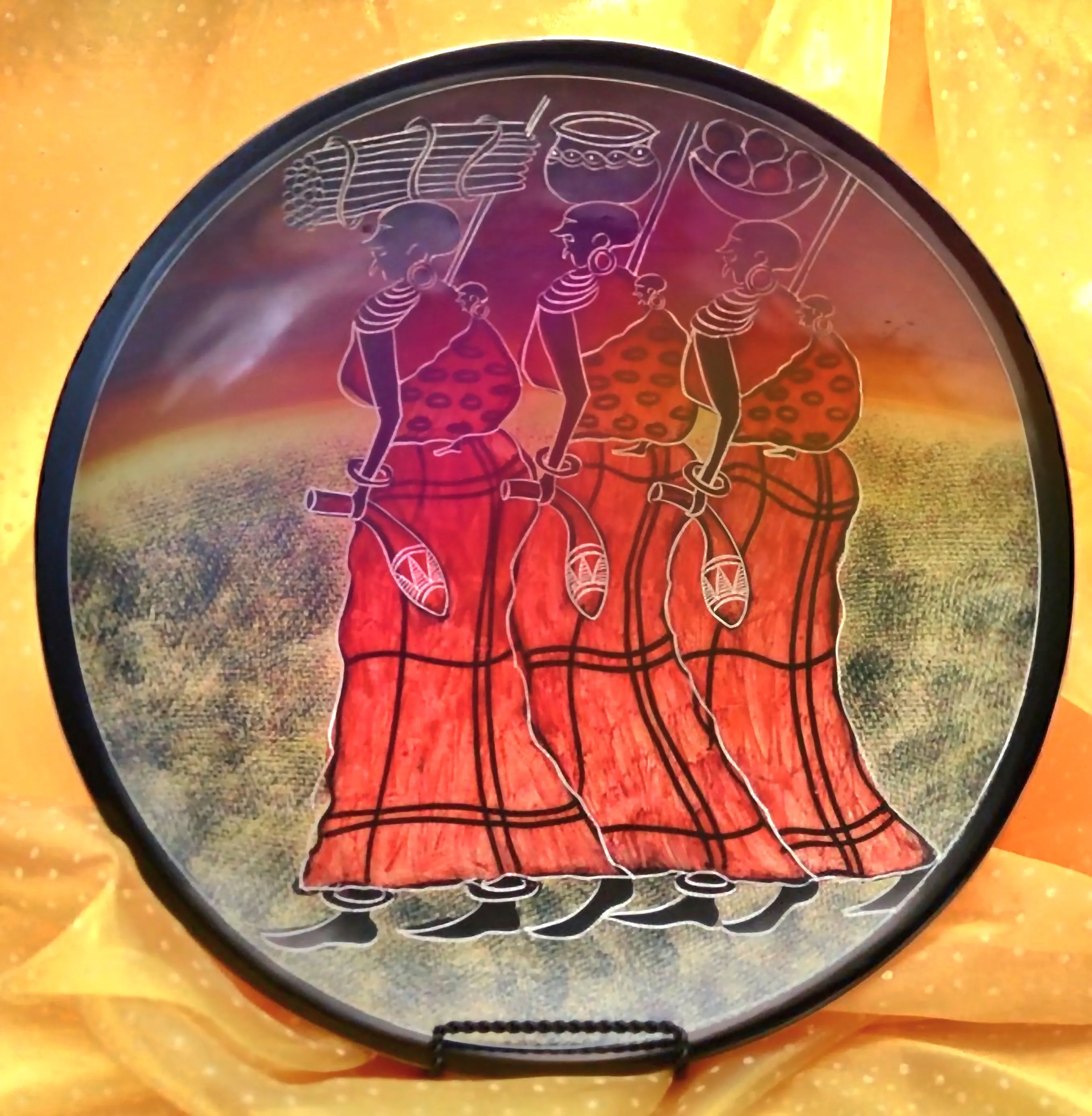 Hand-Painted Soapstone Wall Plate – Maasai Women Carrying Harvest