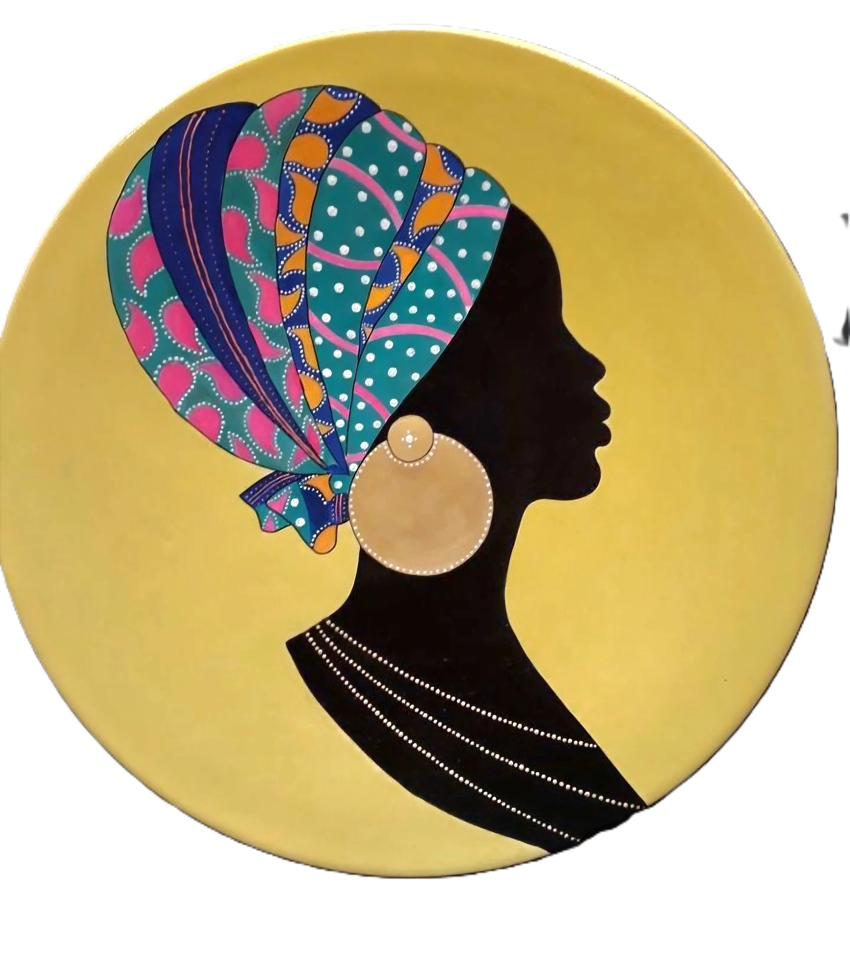 Hand-Painted Soapstone Wall Plate – African Woman Silhouette with Headwrap