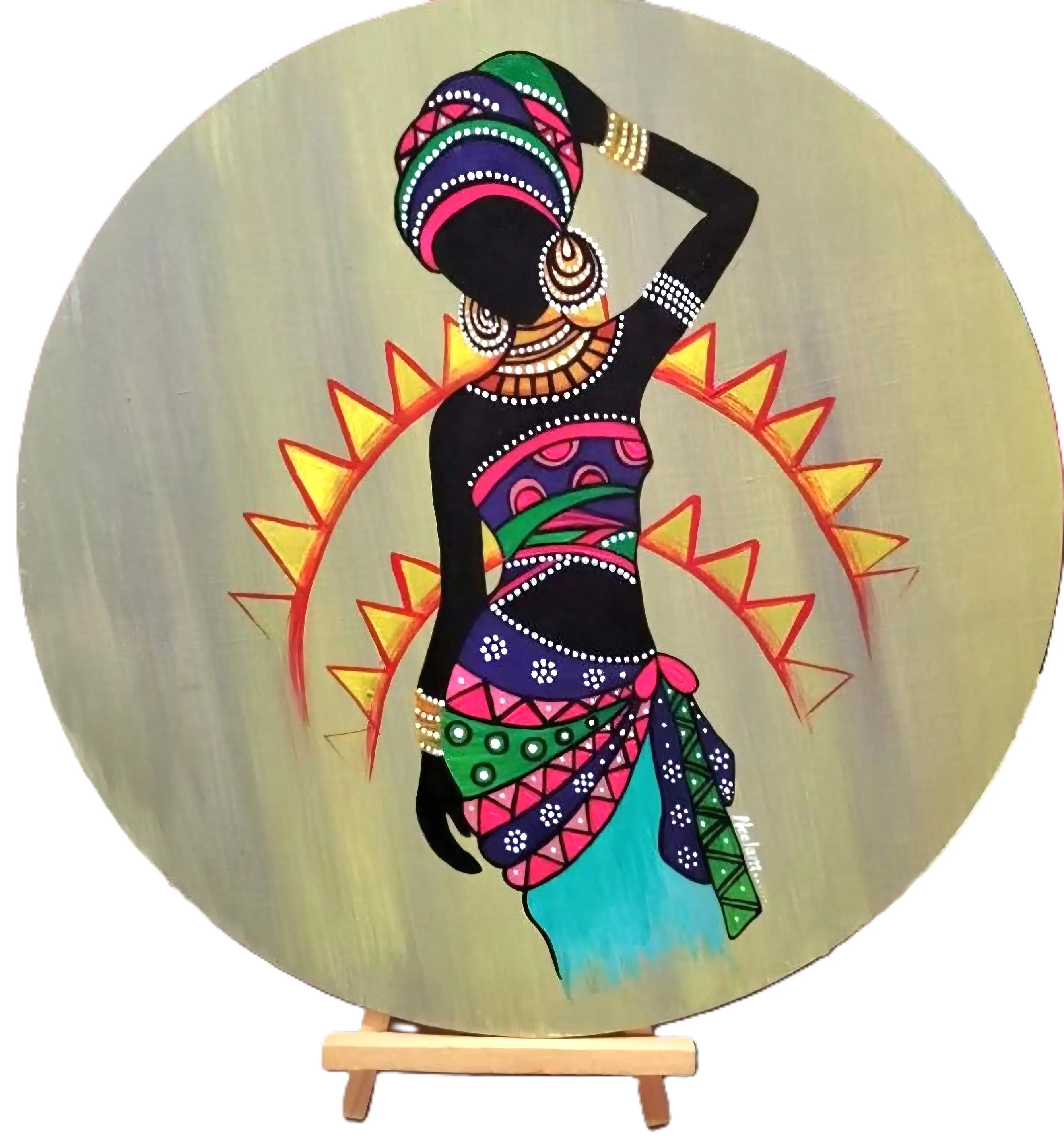 Hand-Painted Soapstone Wall Plate – African Woman with Sun Motif