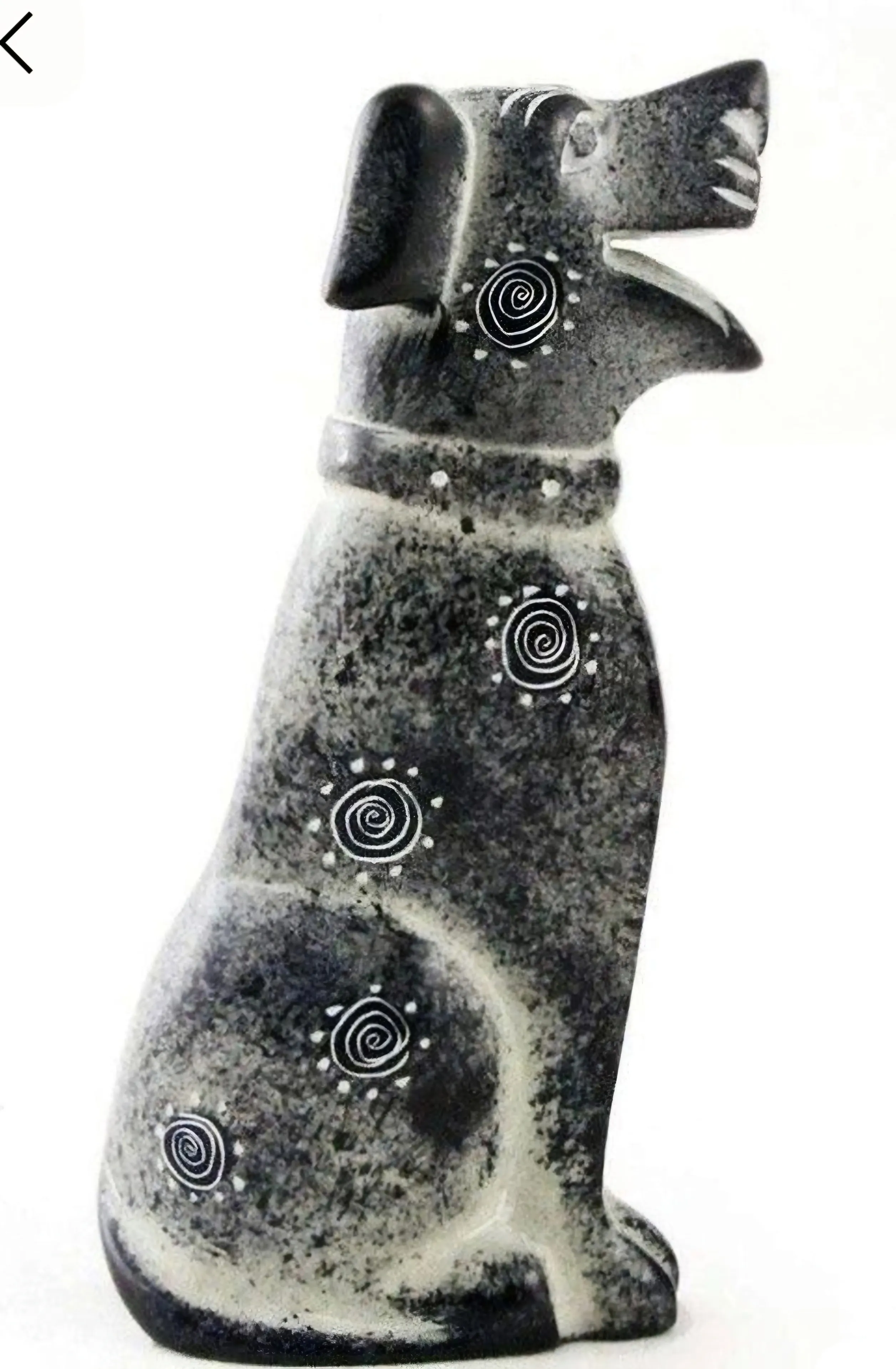 Hand-Carved Soapstone Dog Sculpture – Grey Tribal Motif