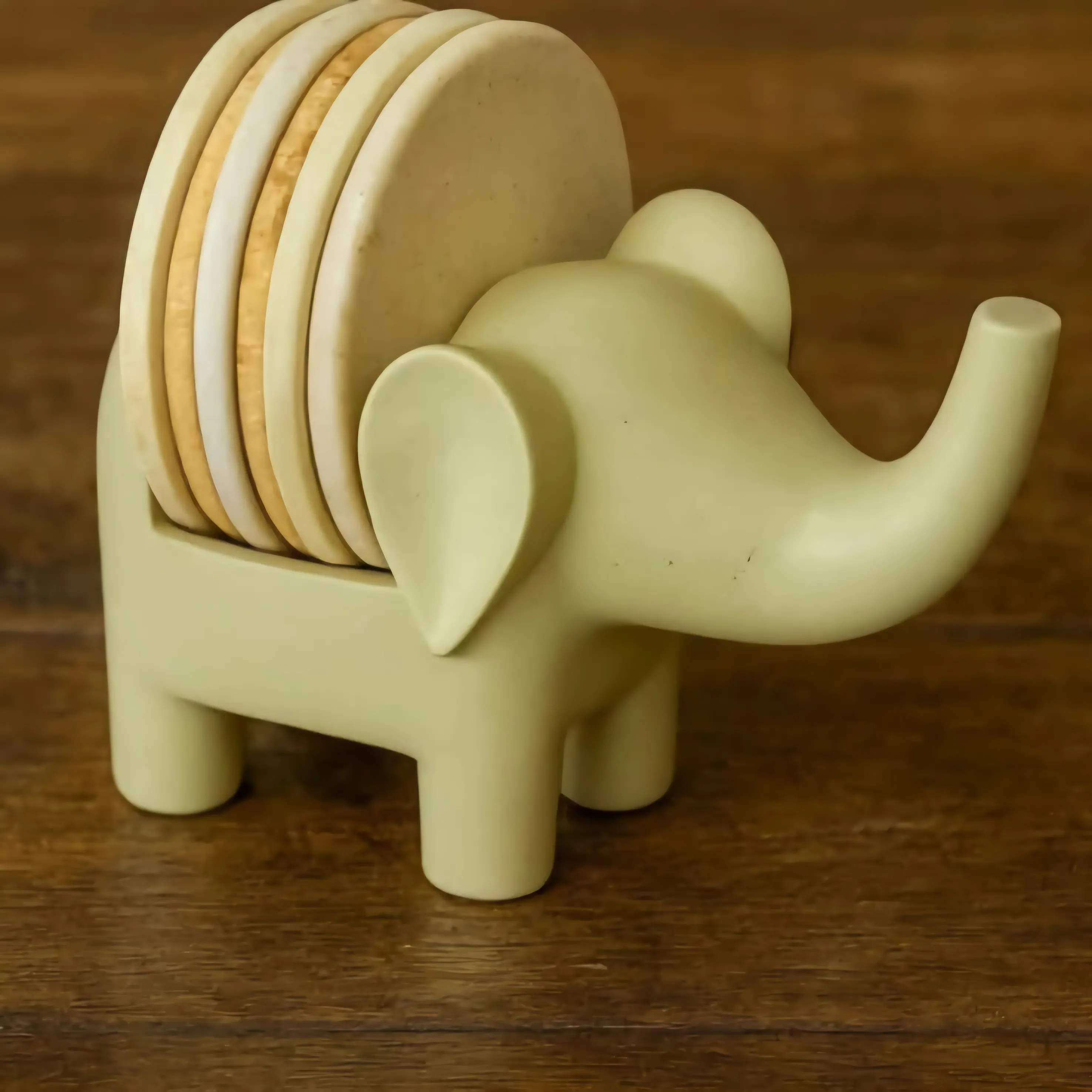 Hand-Carved Soapstone Elephant Coaster Holder (Set of 4)