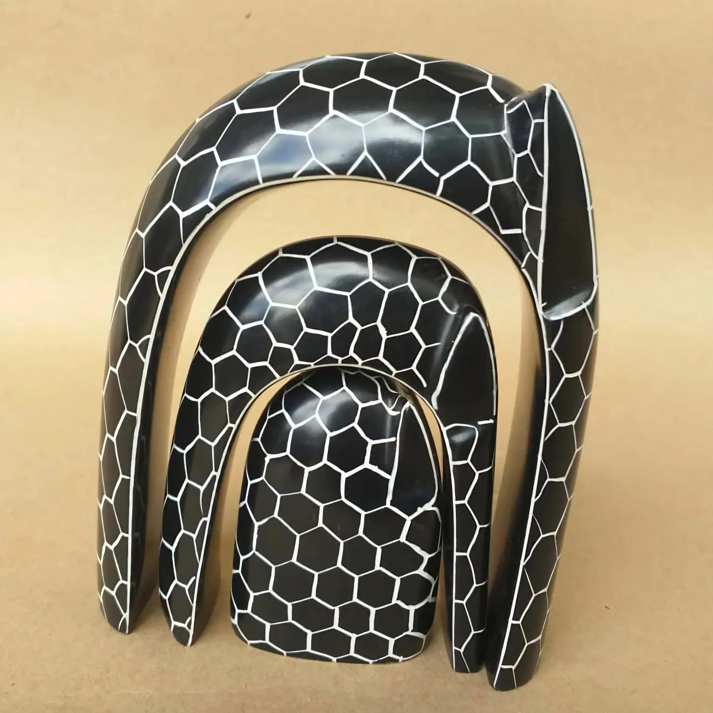 Hand-Carved Soapstone Giraffe Arch Sculpture (Set of 3)