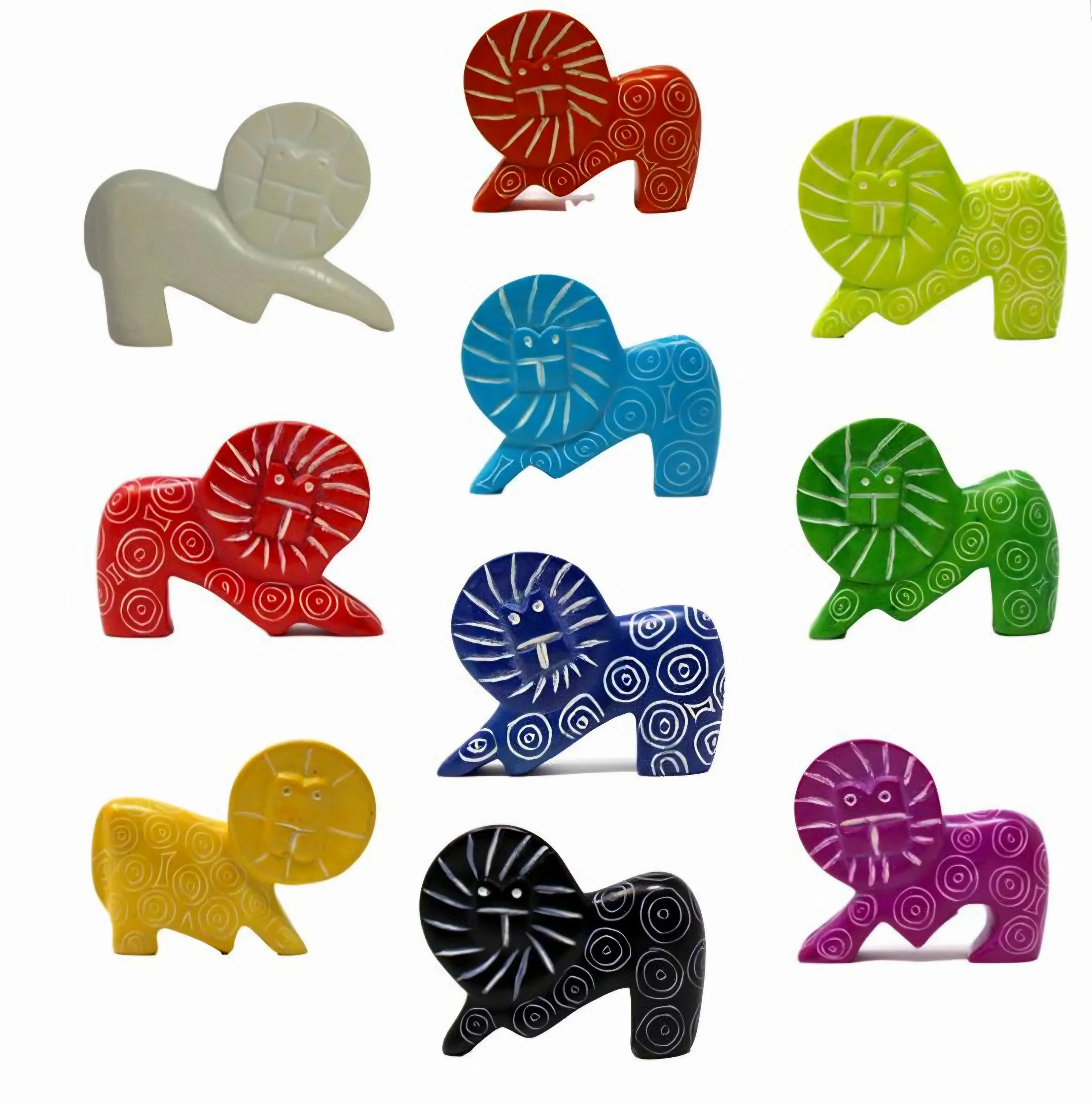 Hand-Carved Mini Soapstone Lion Figurines (Assorted Colours)