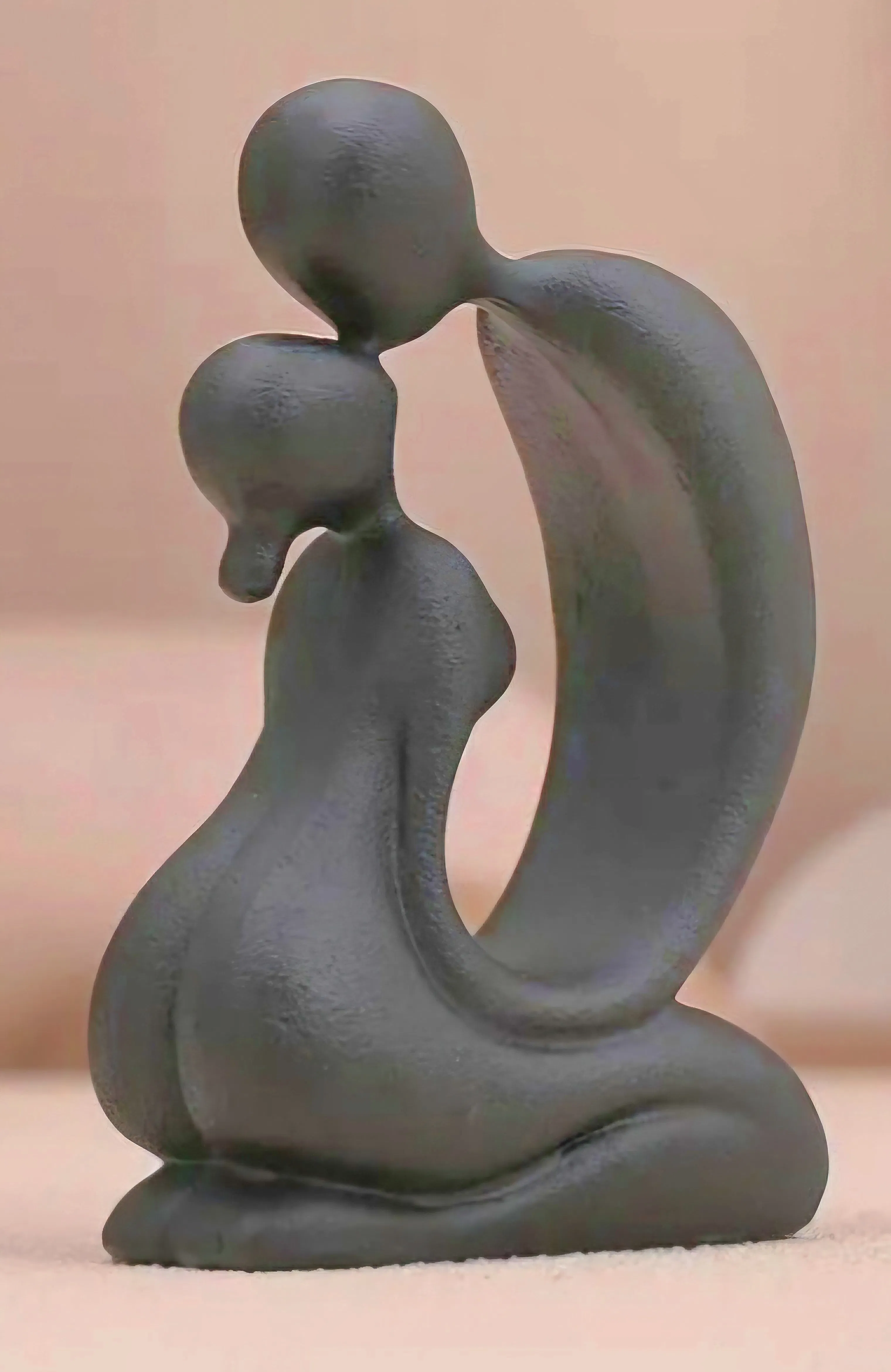 Abstract Mother & Child Soapstone Sculpture – Black