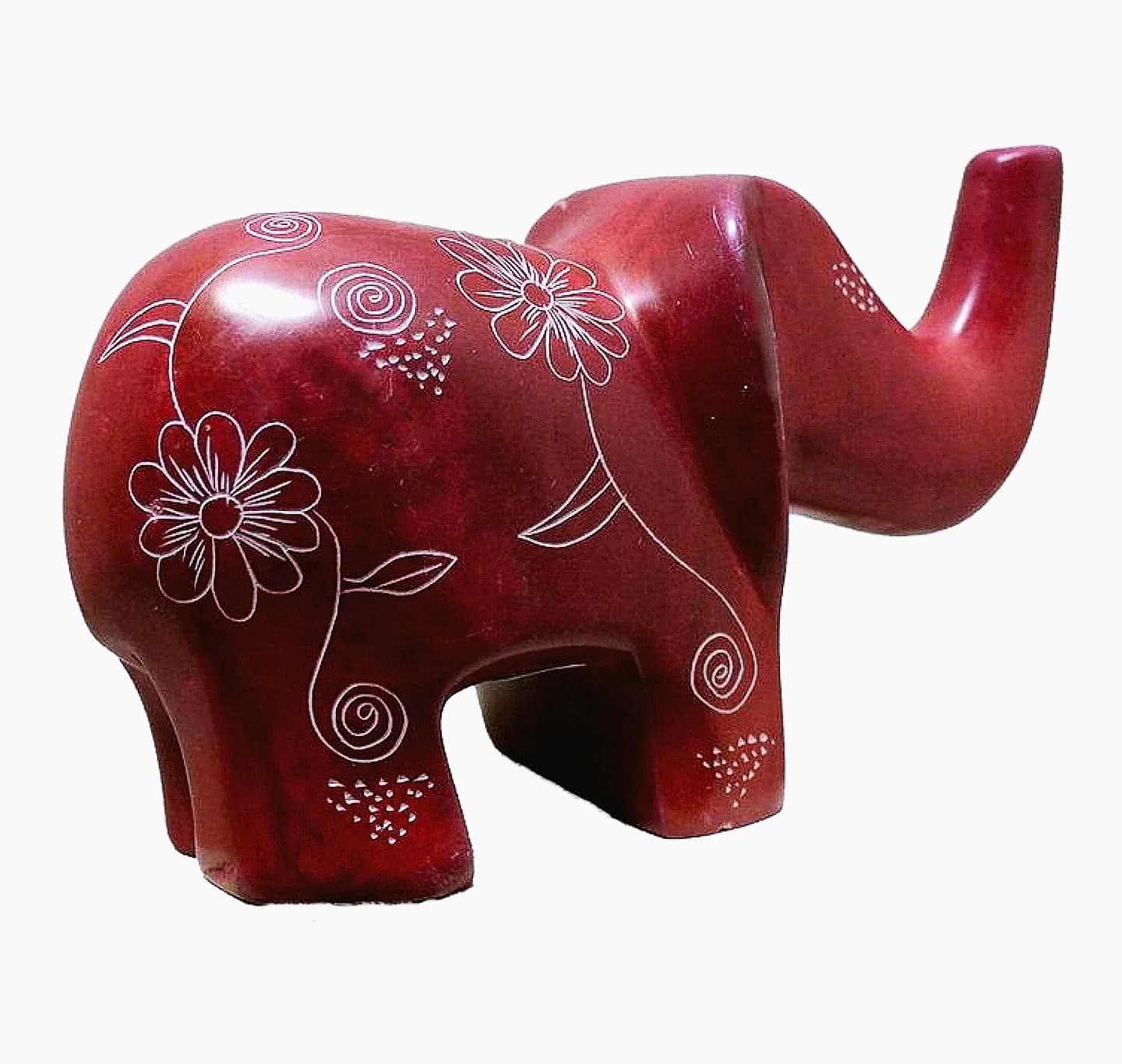 Hand-Painted Soapstone Elephant – Floral Mini Sculpture