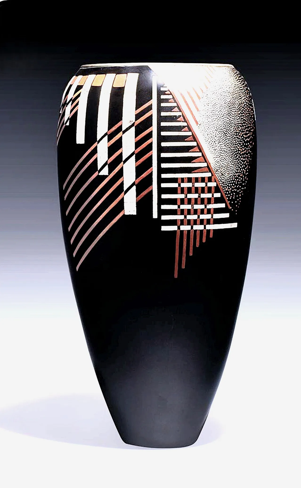 Hand-Painted Soapstone Flower Vase – Vintage Geometric Print