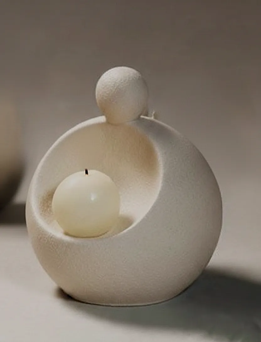 Mother & Child Candle Holder Sculpture – White Modern Art