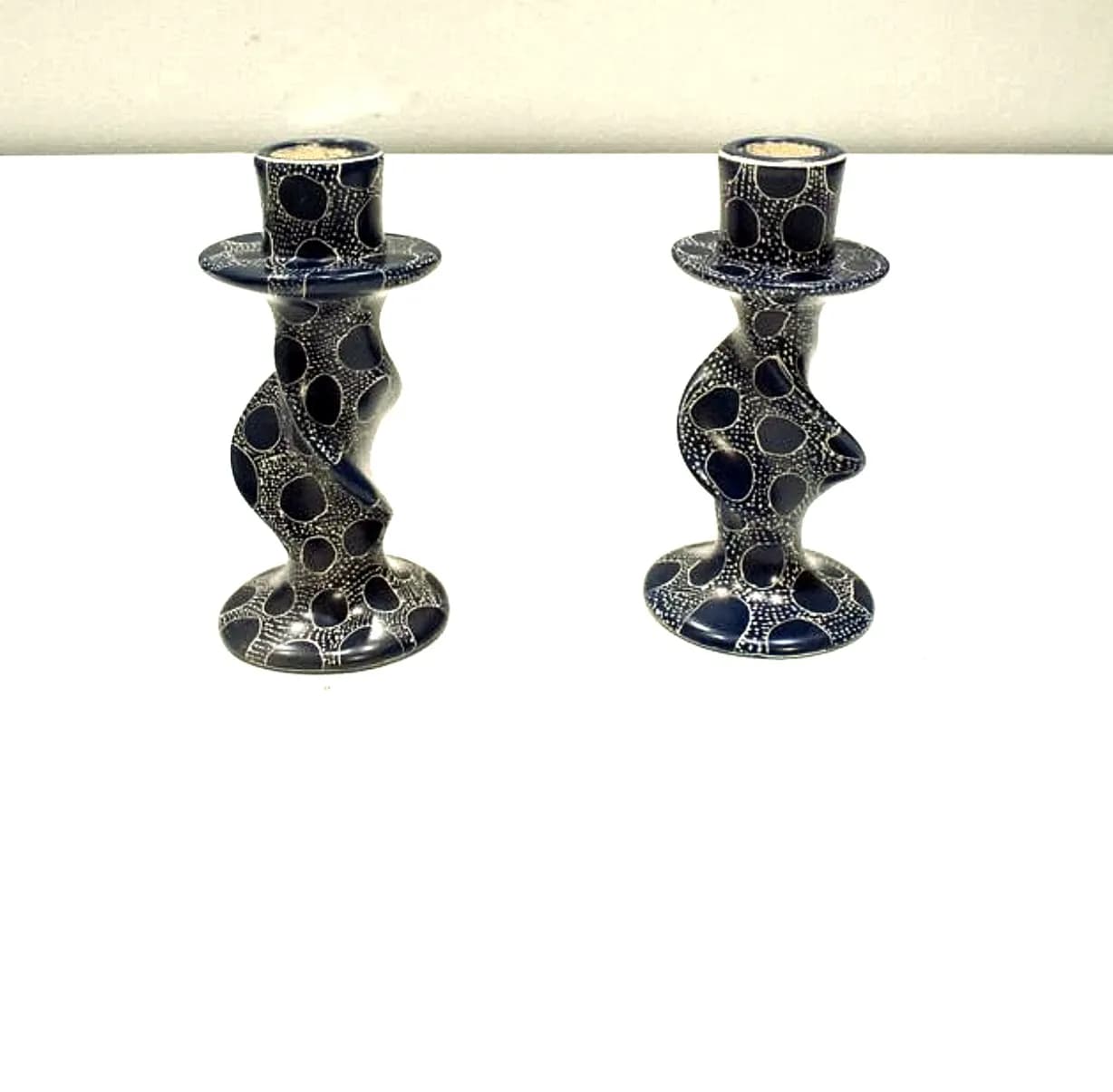 Twisted Soapstone Candle Holder – Black & White Patterned Décor