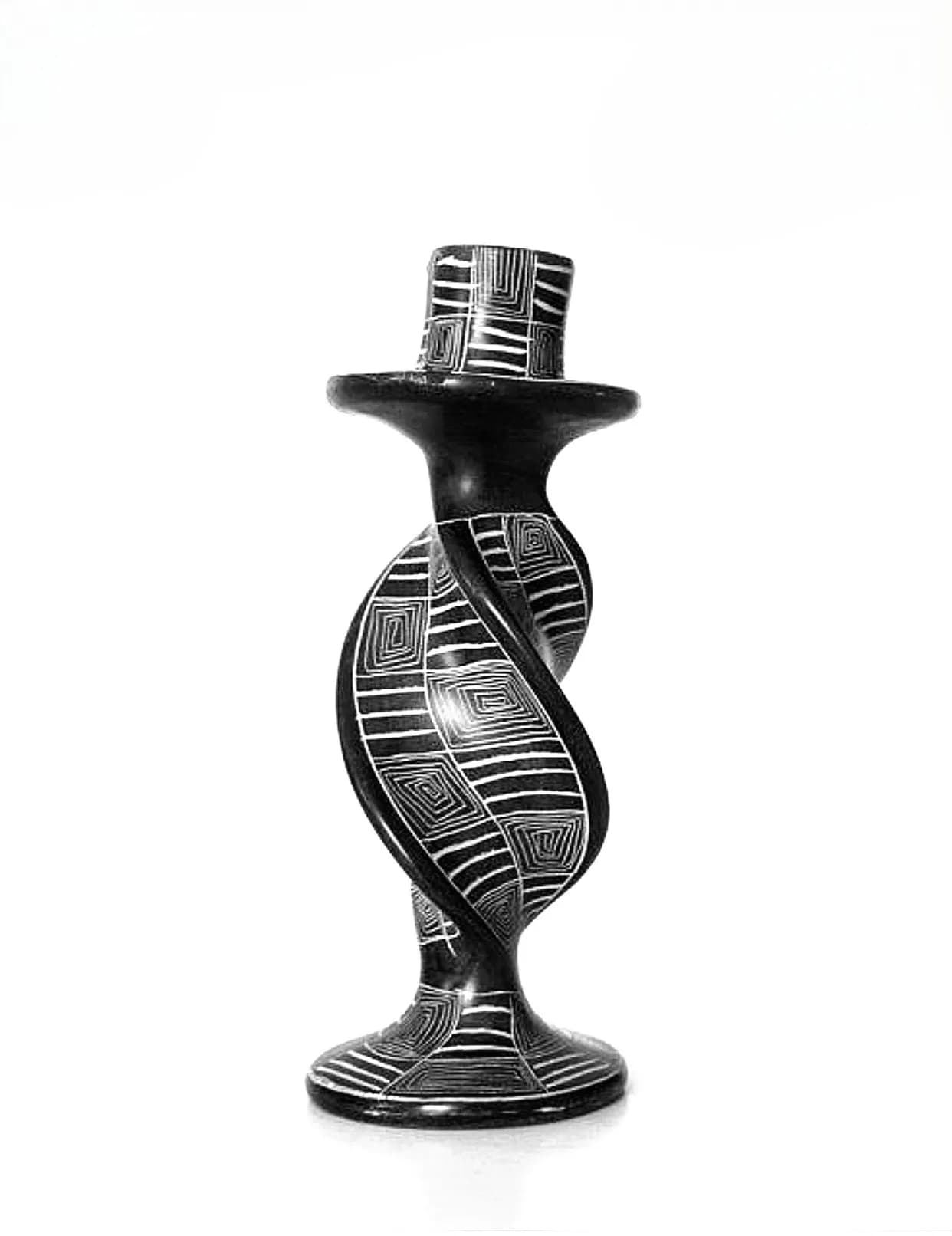 Twisted Soapstone Candle Holder – Black & White Patterned Décor