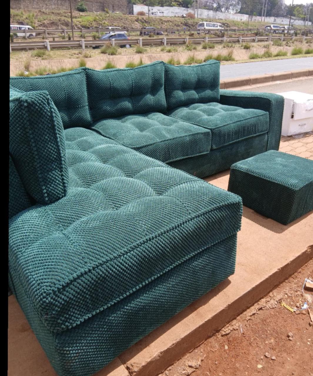 5 seater Tufted L-Shaped Sectional Sofa with Ottoman